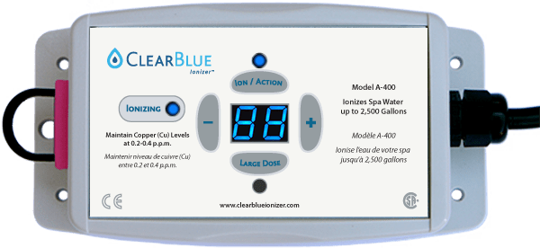 ClearBlue Ionizer Inc, ClearBlue Ionisatorsystem für Whirlpools bis zu 9500 l (2500 Gallonen) – 110–220 V – A-400AP