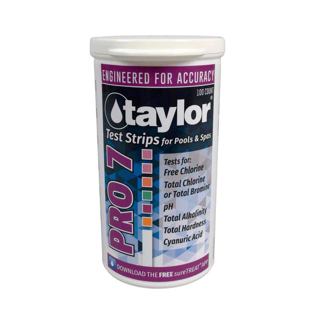 Taylor, PRO 7 Teststreifen für freies Chlor, Gesamtchlor/Brom, pH, Plus – 100 Streifen