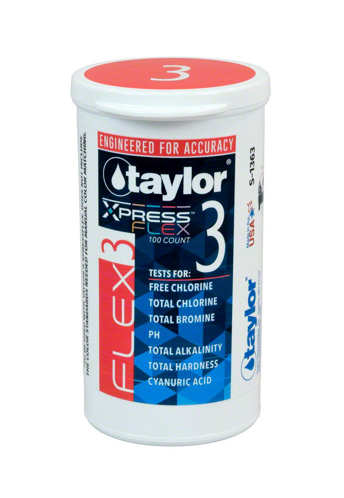 Taylor, Xpress Flex 3 Streifen für freies Chlor, Gesamtchlor/Brom, pH, Plus – 100 Streifen